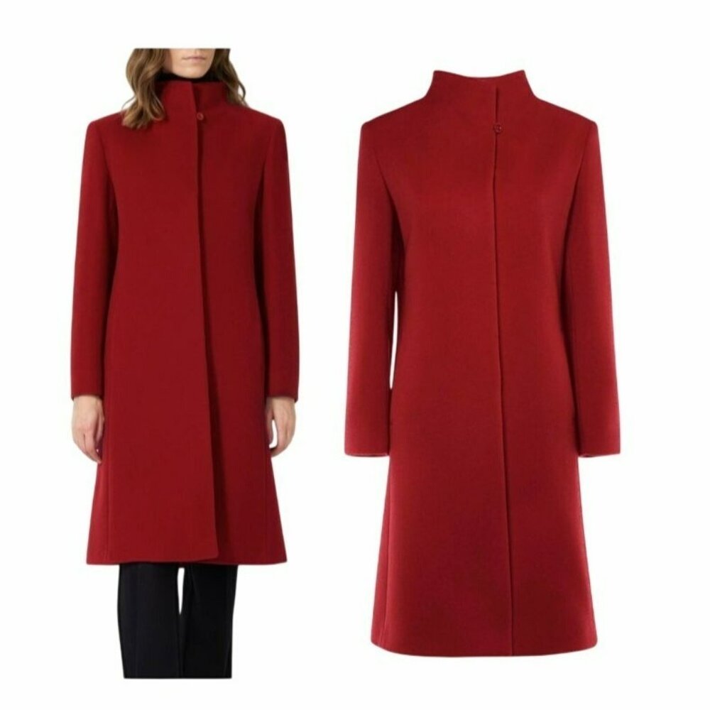 ✨Akris Size XS Women's Red Coat Wool Blend Long Sleeve Knee-Length✨